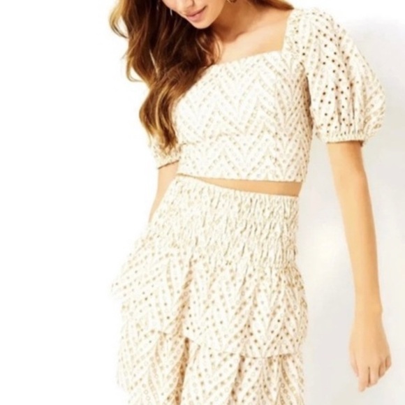 Lilly Pulitzer Dresses & Skirts - Lilly Pulitzer Cream and Gold Embroidered Top
